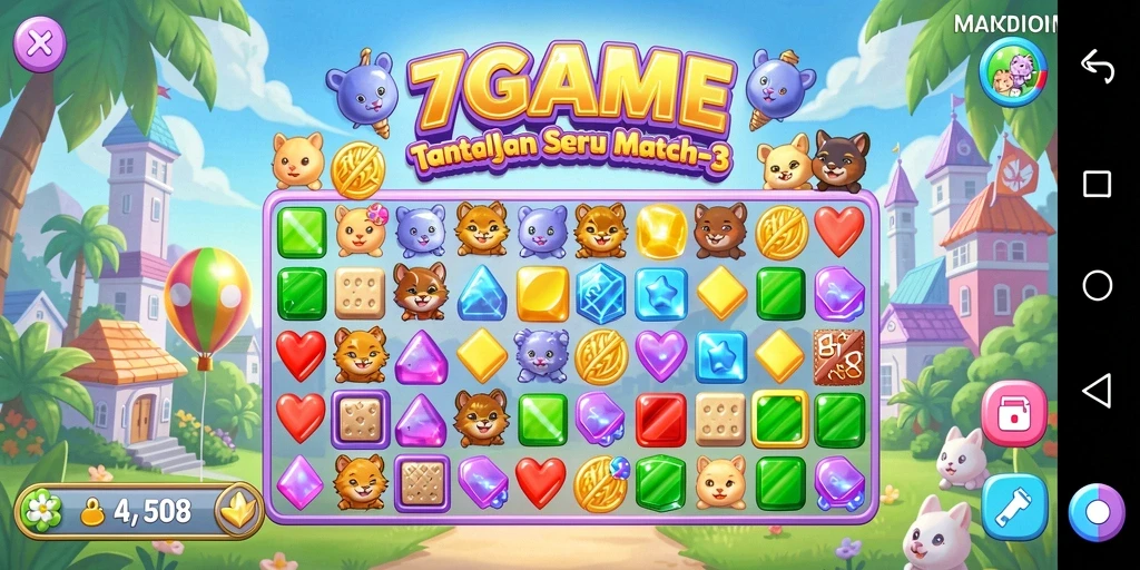 Tampilan gameplay seru dan menantang di 7GAME Match-3.