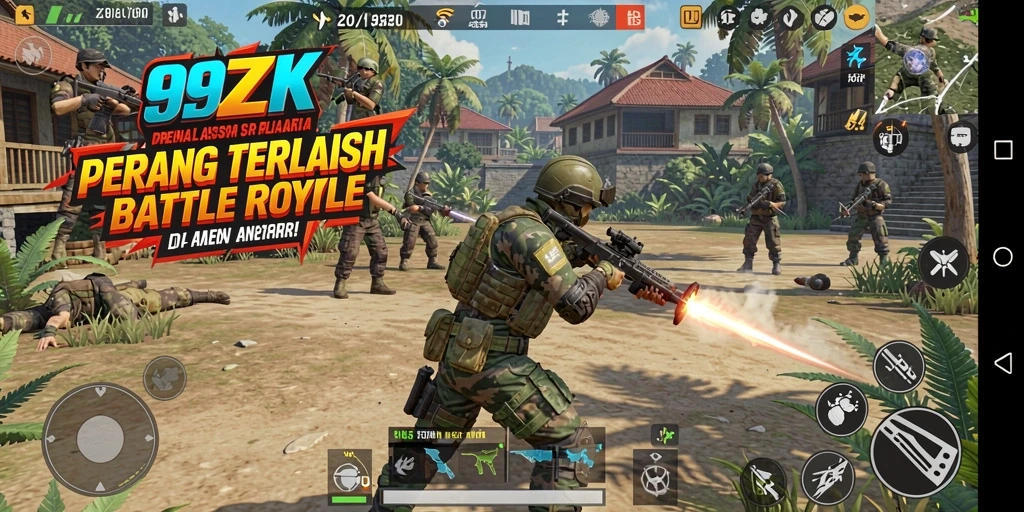 Screenshot gameplay 99ZK menampilkan aksi seru Battle Royale.