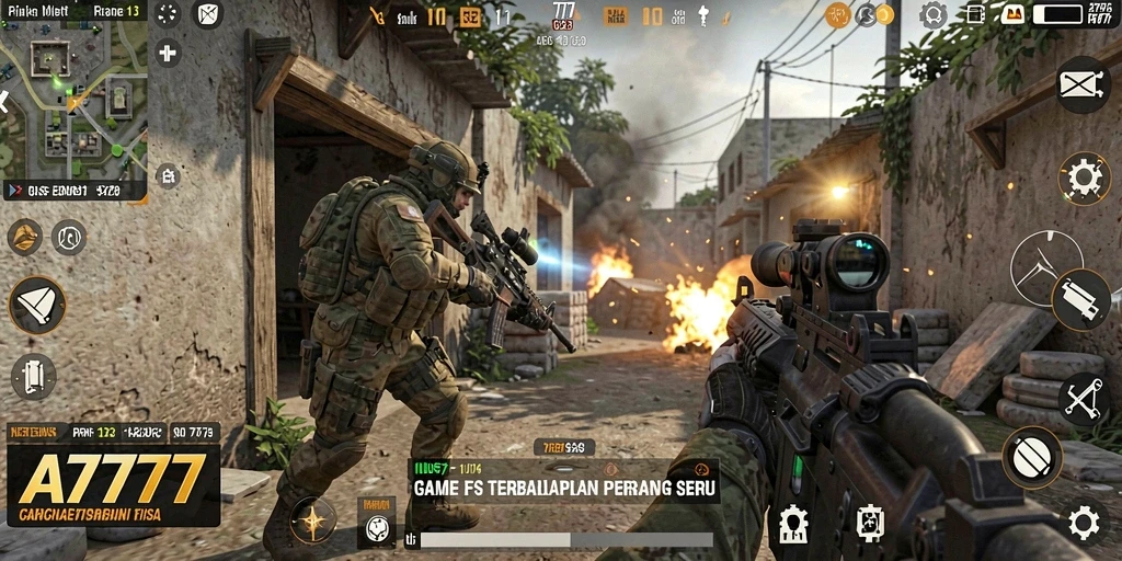 Tampilan gameplay mendebarkan di A7777 dalam pertempuran FPS.