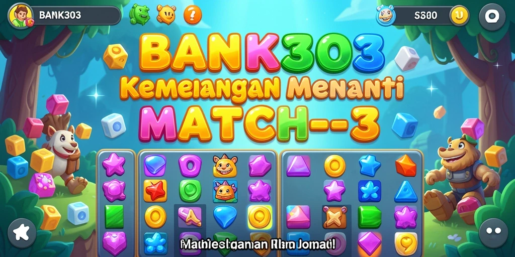 Screenshot utama BANK303 menunjukkan aksi seru gameplay Match-3.