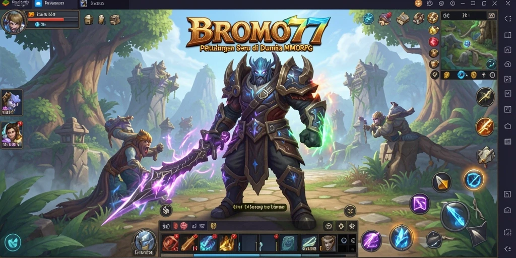 Tampilan gameplay BROMO77 dengan pertarungan epik di dunia MMORPG.