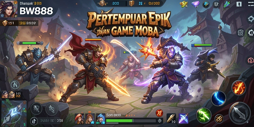 Screenshot BW888 menampilkan aksi pertempuran MOBA yang mendebarkan.