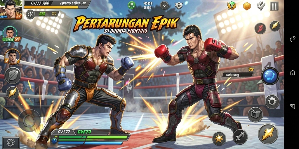Screenshot CV777 menampilkan aksi pertarungan yang mendebarkan dan karakter unik.