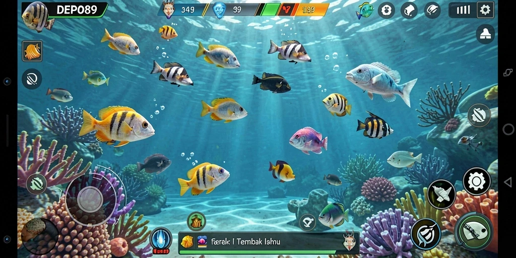 Tampilan gameplay seru dalam DEPO89 saat menembak ikan.