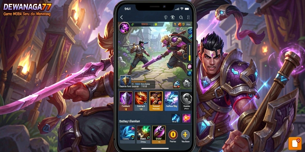 Screenshot DEWANAGA77 menampilkan aksi intens dalam pertempuran MOBA.