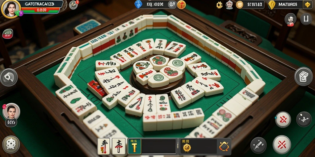 Tangkapan layar gameplay GATOTKACA123 menampilkan suasana permainan Mahjong yang mendebarkan.