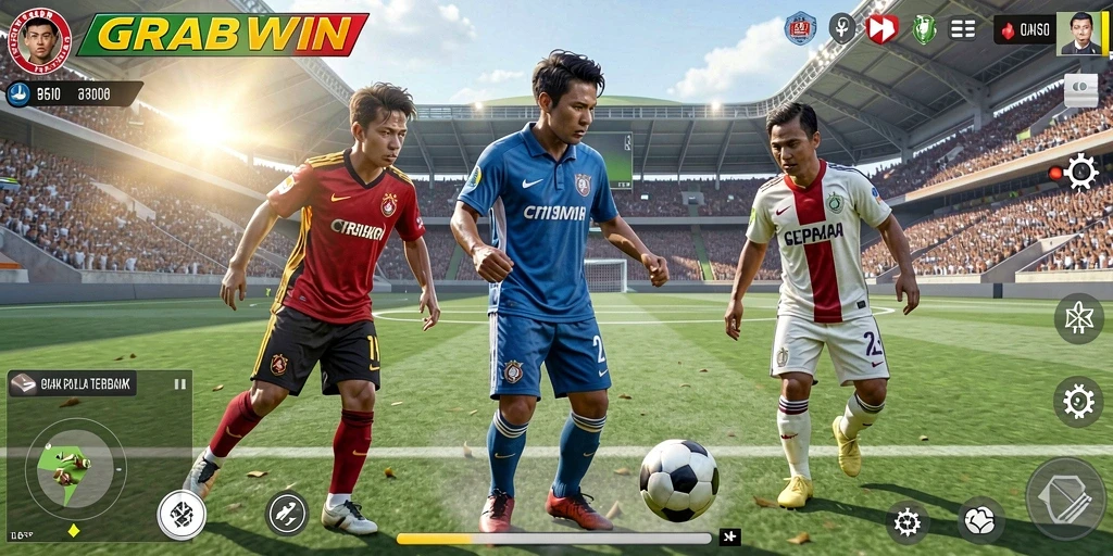 Tampilan gameplay sepak bola yang mendebarkan dan realistis.