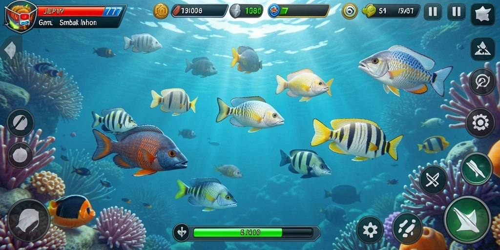 Tampilan gameplay seru dalam JEPANG77 dengan aksi Tembak Ikan.