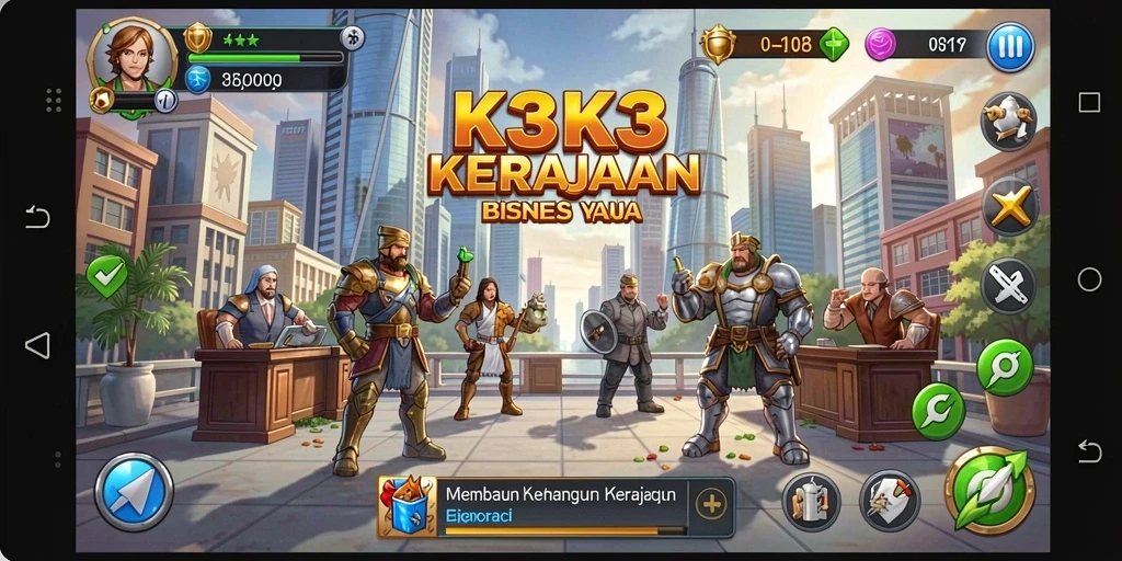 Gameplay seru K3K3 yang menampilkan aksi pembangunan bisnis.