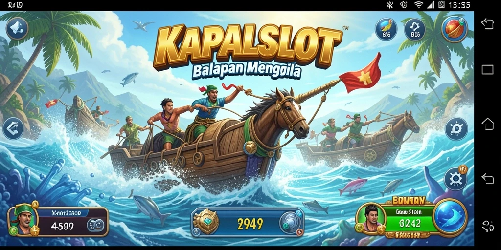 Tangkapan layar menampilkan kapal balap melawan ombak di KAPALSLOT.