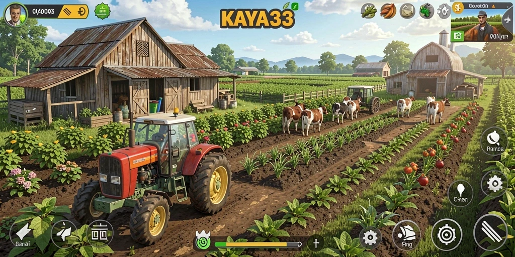Tampilan gameplay KAYA33 dengan aktivitas bertani yang seru.