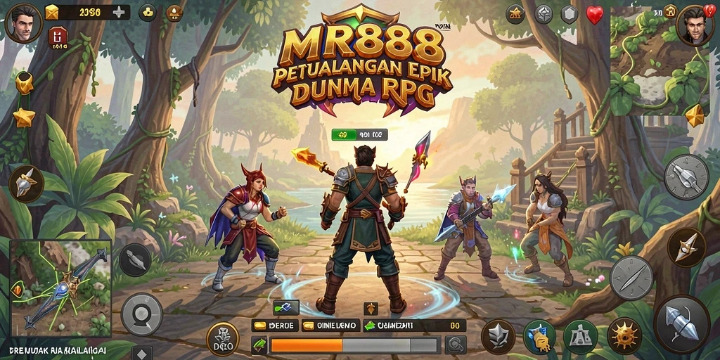Screenshot gameplay MR888 yang menampilkan pertarungan epik dan karakter.