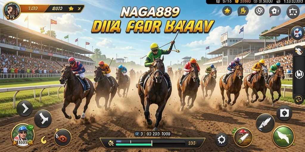 Screenshot gameplay NAGA889 menunjukkan aksi balap yang mendebarkan di trek.