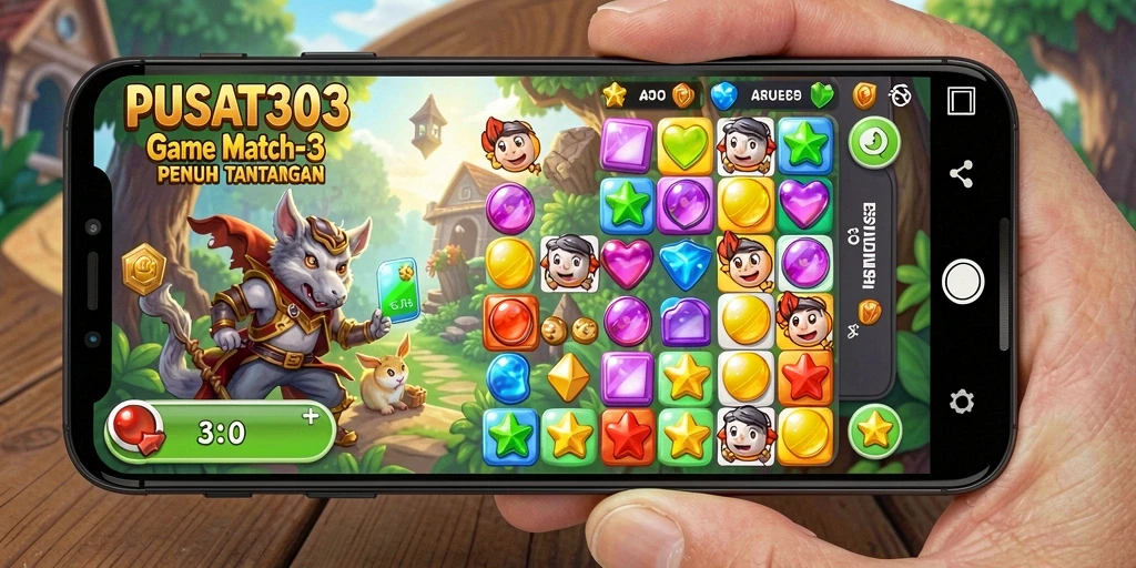 Screenshot gameplay PUSAT303 menampilkan momen seru di game Match-3.