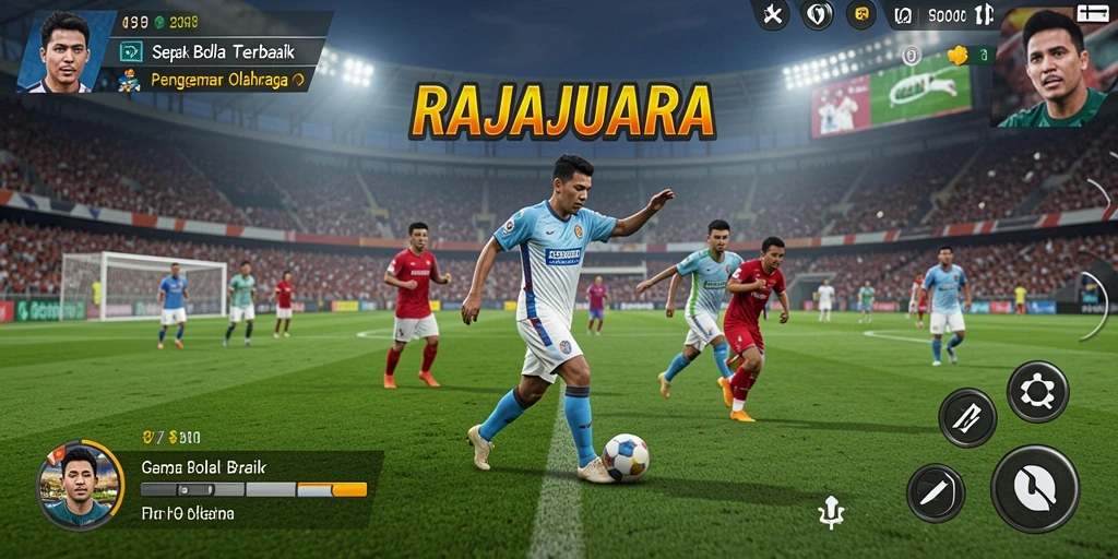 Tampilan gameplay seru di RAJAJUARA dengan aksi sepak bola yang memukau.