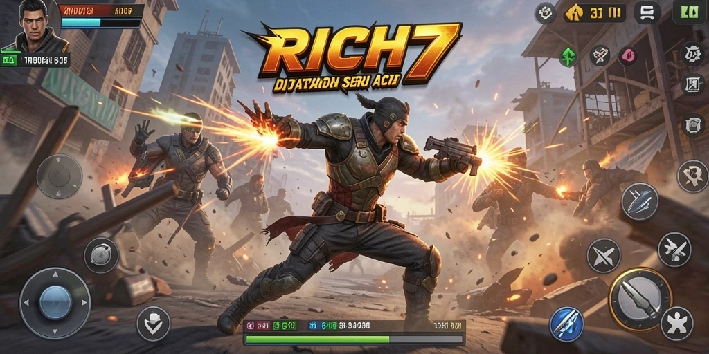 Tangkapan layar RICH7 menampilkan aksi pertarungan seru dan grafis menakjubkan.