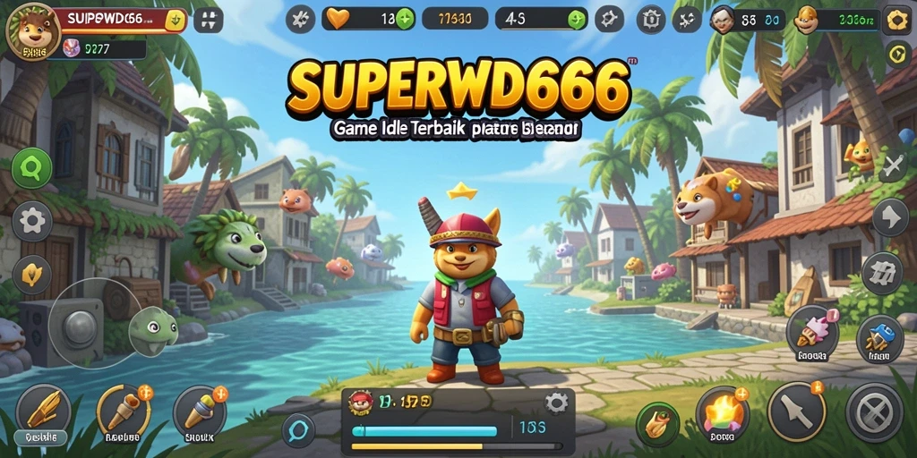 Tangkapan layar gameplay <strong>SUPERWD666</strong> menampilkan karakter dan fitur idle yang menarik.